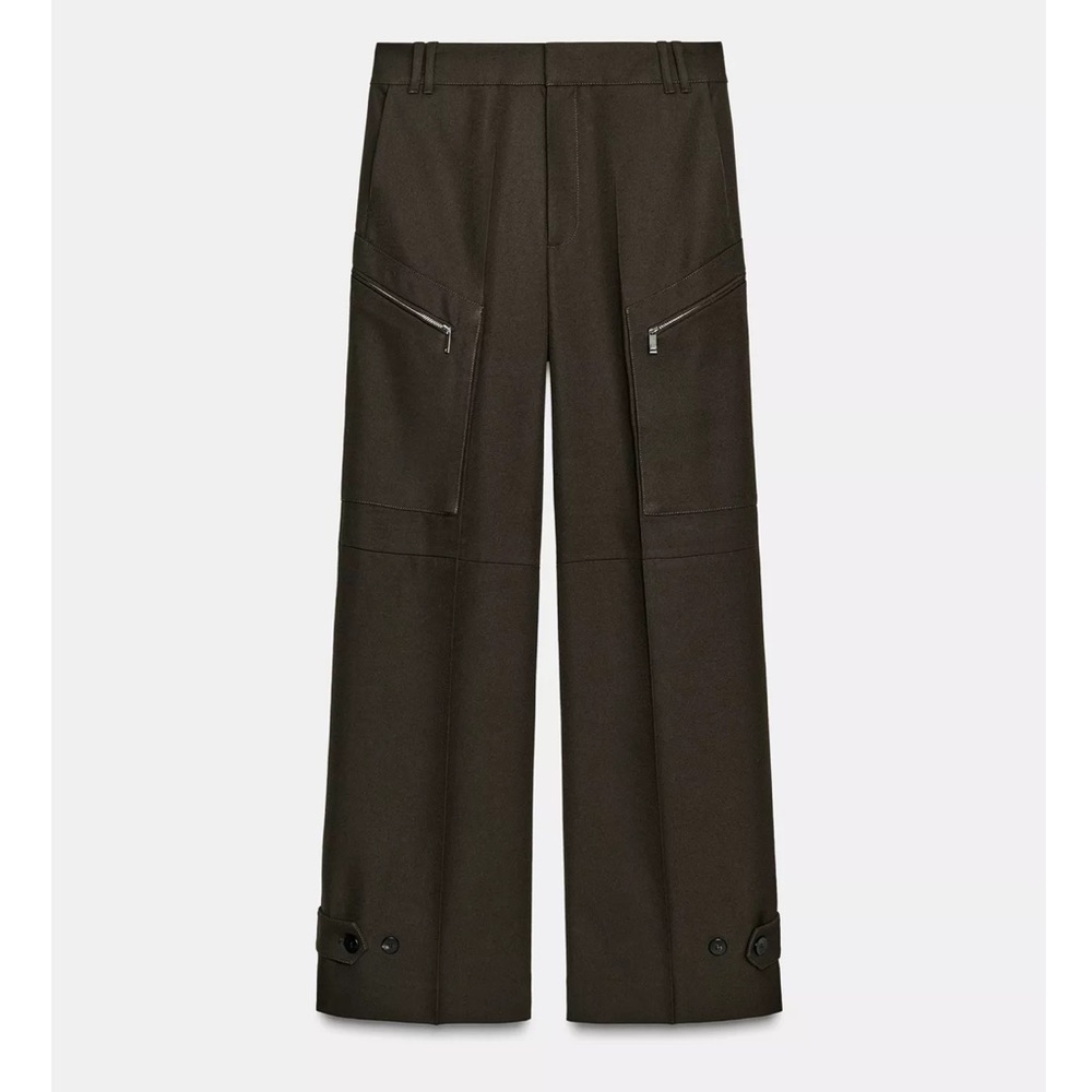 NEW! Zara Dark Khaki Limited Edition Zipper Cargo Pants ZW Collection Size M